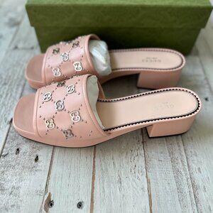 Authentic Gucci Pink Embellished Slide Sandals